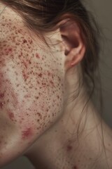 Poster - Close up of a woman with freckles on her face, suitable for beauty and skincare concepts