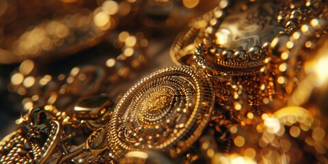 Poster - A pile of shiny gold jewelry pieces. Perfect for luxury and fashion concepts