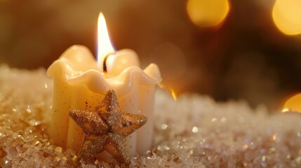 Poster - Close up of a candle with a star, suitable for holiday designs