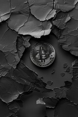 Aufkleber - A black and white photo of a bitcoin. Suitable for finance and technology concepts