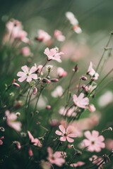 Aufkleber - Pink flowers blooming in a field, suitable for nature and gardening concepts.