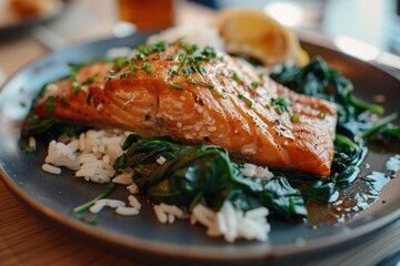 Aufkleber - A close up of a plate of food on a table. Ideal for food bloggers and restaurant menus