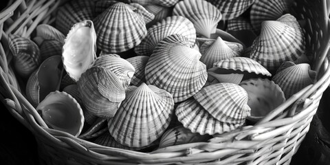 Poster - A basket full of shells on a table, suitable for home decor