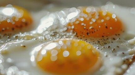 Wall Mural - Three fried eggs on a white plate with water droplets. Suitable for breakfast concept