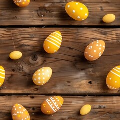 Poster - Easter eggs arranged on a wooden table, suitable for holiday decorations