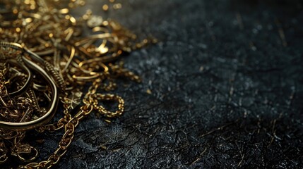 Poster - A pile of gold chains with a pair of scissors. Suitable for jewelry or craft projects