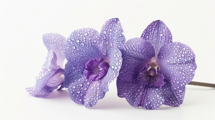 Poster - Close-up of two purple flowers covered in water droplets. Suitable for nature and garden themes