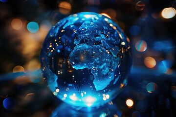Poster - A close-up of a glass ball with lights in the background. Perfect for holiday designs