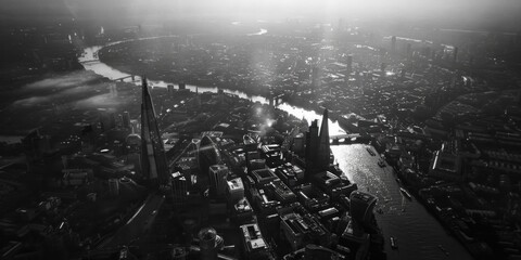 Poster - Urban cityscape in black and white tones, suitable for various design projects
