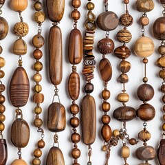 Poster - A bunch of wooden beads hanging on a wall. Suitable for home decor projects