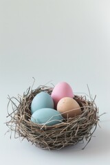 Poster - Nest with three eggs on table, suitable for various concepts