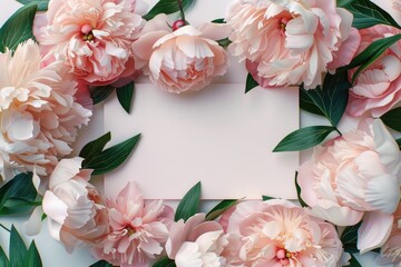 Poster - A beautiful wreath of pink and white flowers with a blank card in the middle. Perfect for various occasions