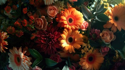 Poster - Colorful flowers arranged in a vase, perfect for home decor