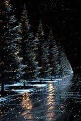 Poster - Urban street with trees and lights, suitable for cityscape concepts