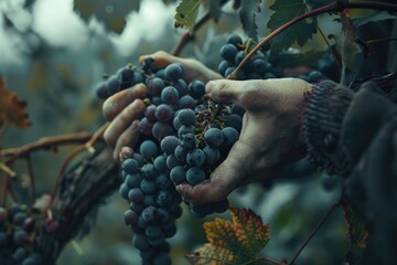 Poster - A person holding a bunch of grapes, suitable for food and healthy lifestyle concepts