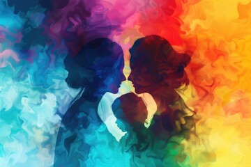 Poster - A couple of people standing next to each other. Suitable for various concepts