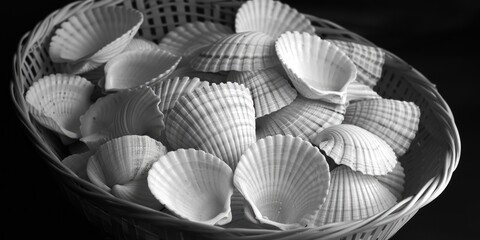 Aufkleber - A basket filled with white shells on a table, perfect for home decor projects