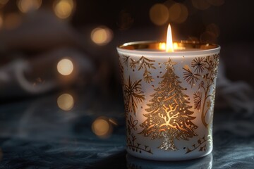 Poster - A lit candle sitting on top of a table, perfect for adding warmth to any room