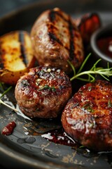 Poster - Close-up of a plate of food with meat, perfect for food blogs or restaurant menus