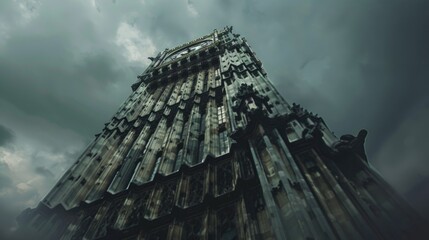 Poster - A tall clock tower with a cloudy sky in the background. Suitable for travel websites or historical articles