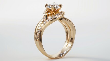 Poster - Close up of a diamond ring on a white background. Perfect for jewelry ads or wedding themes