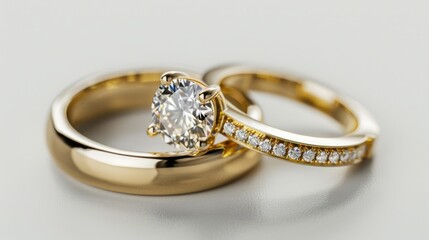 Wall Mural - Elegant gold wedding rings with sparkling diamonds. Perfect for wedding invitations or jewelry ads