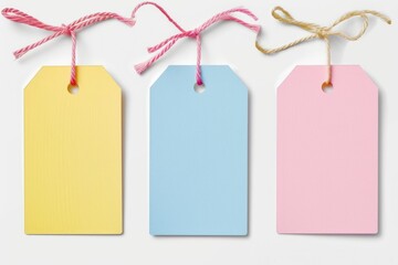 Poster - Three tags tied to a string on a white surface, suitable for various uses