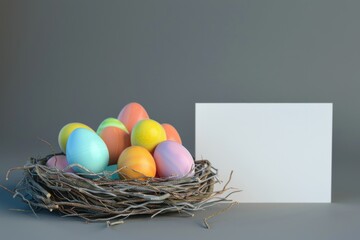 Poster - A nest filled with eggs and a blank card, perfect for Easter greetings