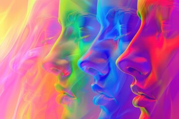 Poster - Group of people with different colored faces, suitable for diversity and inclusion concepts