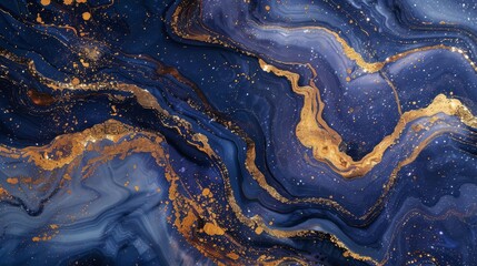 Leinwandbilder - This image showcases a luxurious blend of blue and navy with gold marble streaks, presenting a sense of elegance and richness
