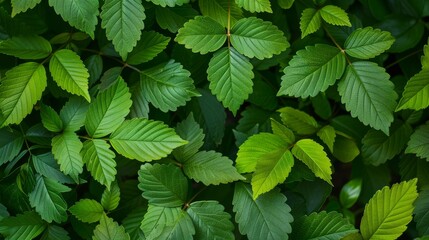 Poster - A close-up of dense and vibrant green strawberry tree (Arbutus unedo) leaves filling the frame, showing natural patterns and textures