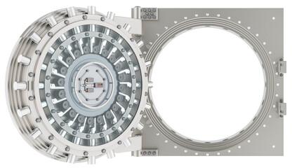 Poster - Empty opened bank vault door, 3D rendering isolated on transparent background