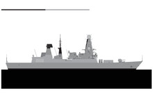 HMS DARING D32. Royal Navy Type 45 Guided Missile Destroyer. Vector Image For Illustrations And Infographics.