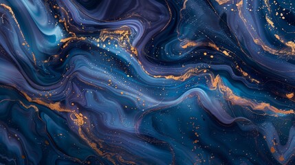 Aufkleber - A luxurious fluid art pattern with sapphire and gold, creating a sophisticated and modern abstract design