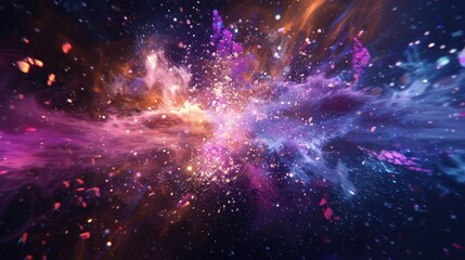 Poster - This image shows an explosive burst with streams of purple and gold, suggesting a powerful cosmic event