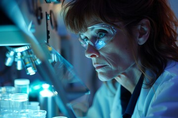 Wall Mural - An intense moment of scientific endeavor as a researcher focuses on experiments in a high-tech laboratory environment