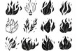 Y2k aesthetic fire flame stickers. Grunge pencil hand drawn elements. Vector illustration for collage, poster, banner. vector icon, white background, black colour icon