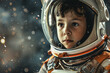 A boy in a spacesuit pretending to be an astronaut.