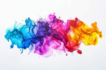 Wall Mural - abstract colorful fluid art painting with vibrant rainbow colors watercolor ink splashes isolated on white digital ilustration