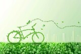 Fototapeta Natura - Green Eco-Friendly City Concept with Leafy Bicycle Illustration