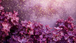 enchanted purple lilac flowers with sparkling golden glitter on mystical background