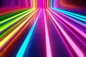 Wall Mural - bright neon colorful spectrum rays abstract 3d glowing lines digital ilustration