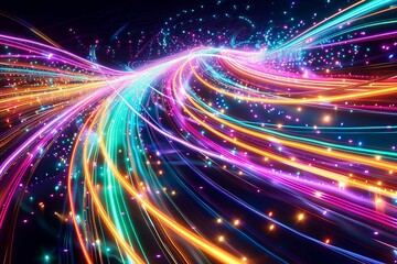 Wall Mural - colorful electric cables and led optical fibers vibrant background for technology and business innovation concepts digital ilustration