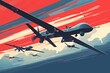 An action-packed illustration of military drones soaring through dynamic skies, suitable for articles on modern warfare or technology.