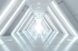 empty long light corridor with modern white futuristic triangle tunnel 3d rendering digital ilustration