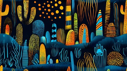 Wall Mural - an art work by illustrator of desert plants with various colors