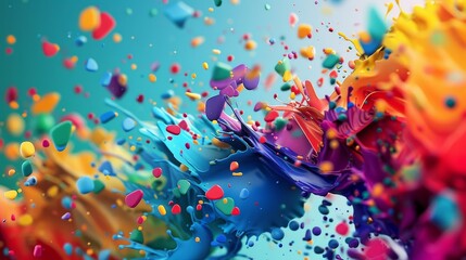 Poster - A cascade of colors and shapes in mid-air AI generated illustration