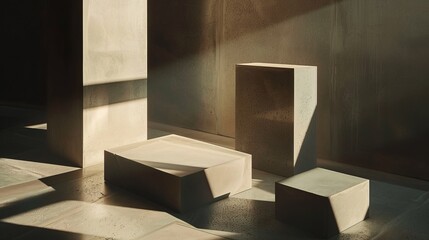 Poster - An artistic image showcasing various geometric shapes with light and shadow interplay creating a tranquil and contemplative scene