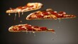 © ArtStage - A trio of flying pizza slices with pepperoni  AI generated illustration