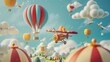 A whimsical and lively 3d scene featuring isolated flying objects  AI generated illustration